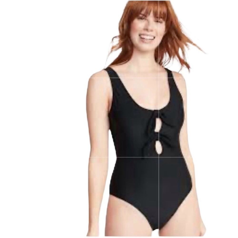 Old Navy Tie Front Cut Out Black One Piece Swimsuit Size M